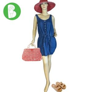 TORRID BLUE CHAMBRAY DRAWSTRING WAIST ROMPER (1X)